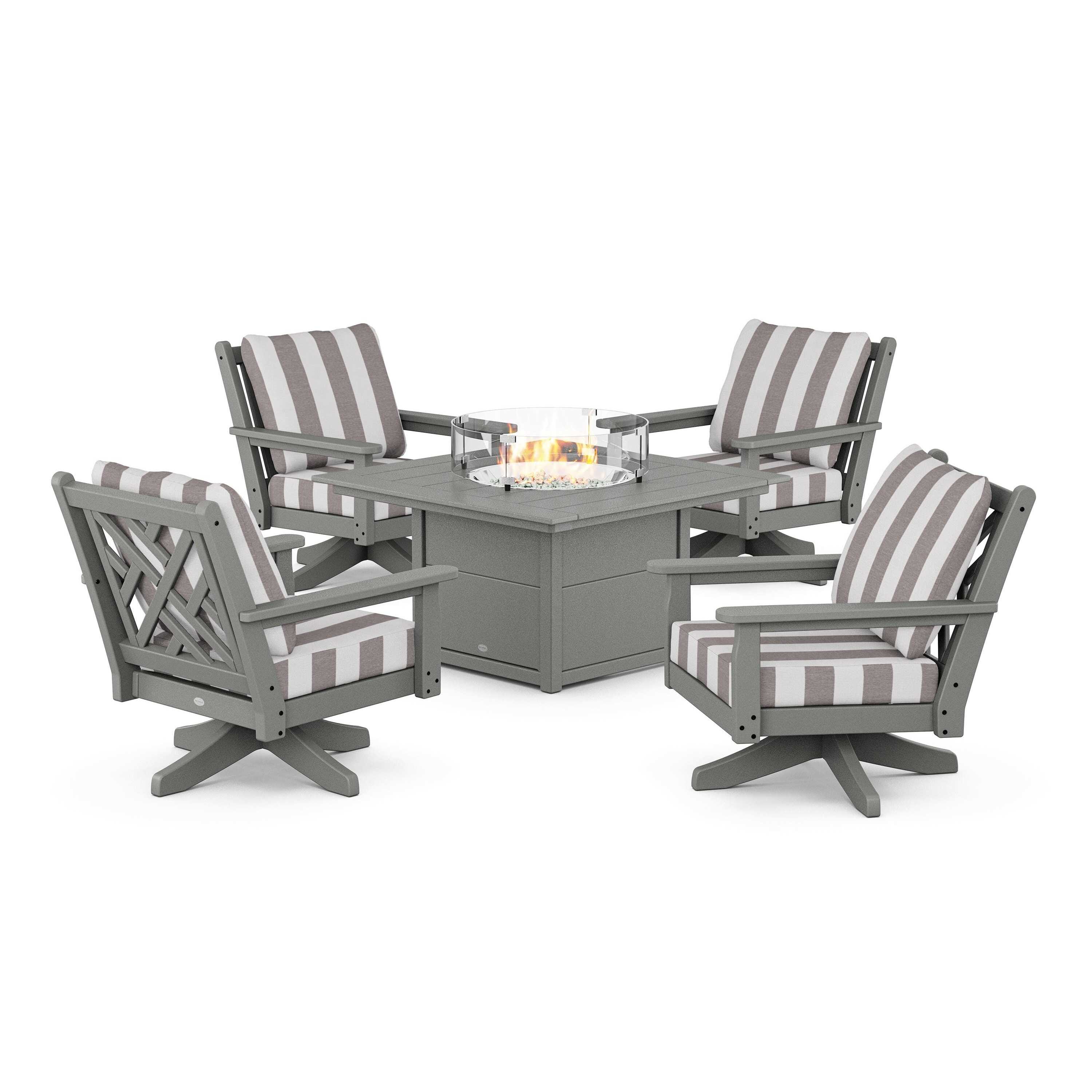 Chippendale 5-Piece Deep Seating Swivel Conversation Set with Fire Pit Table