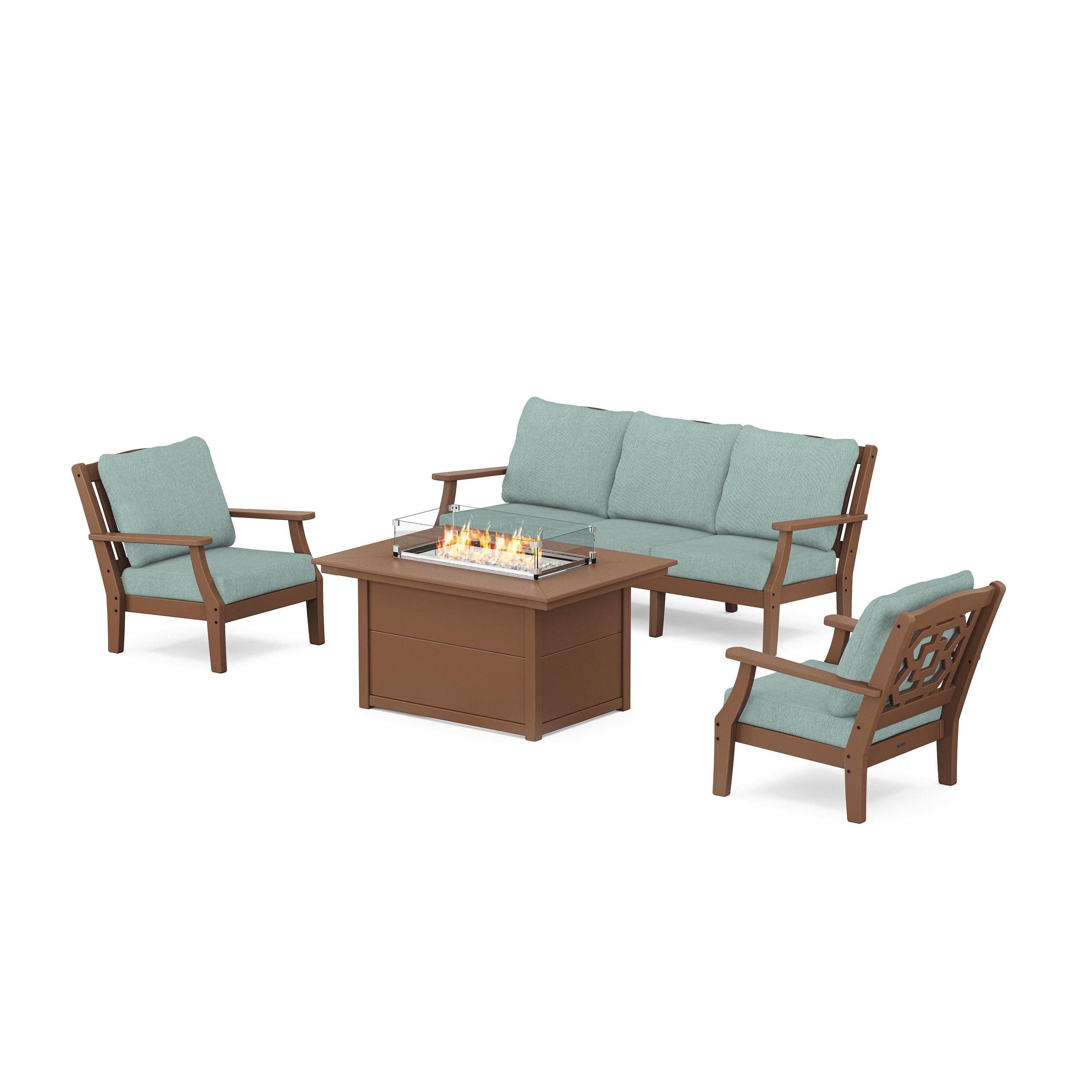 Chinoiserie Deep Seating Fire Pit Table Set