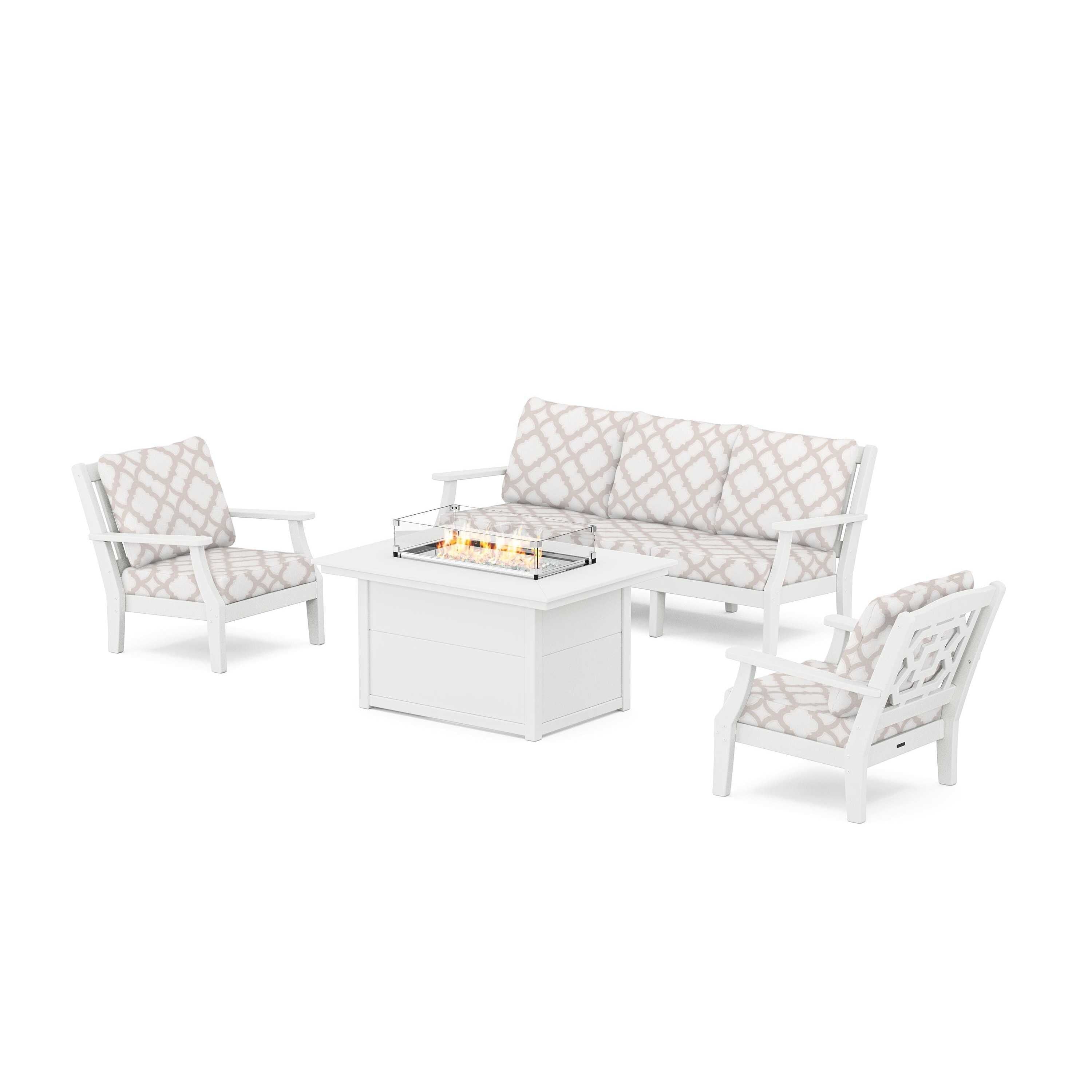 Chinoiserie Deep Seating Fire Pit Table Set