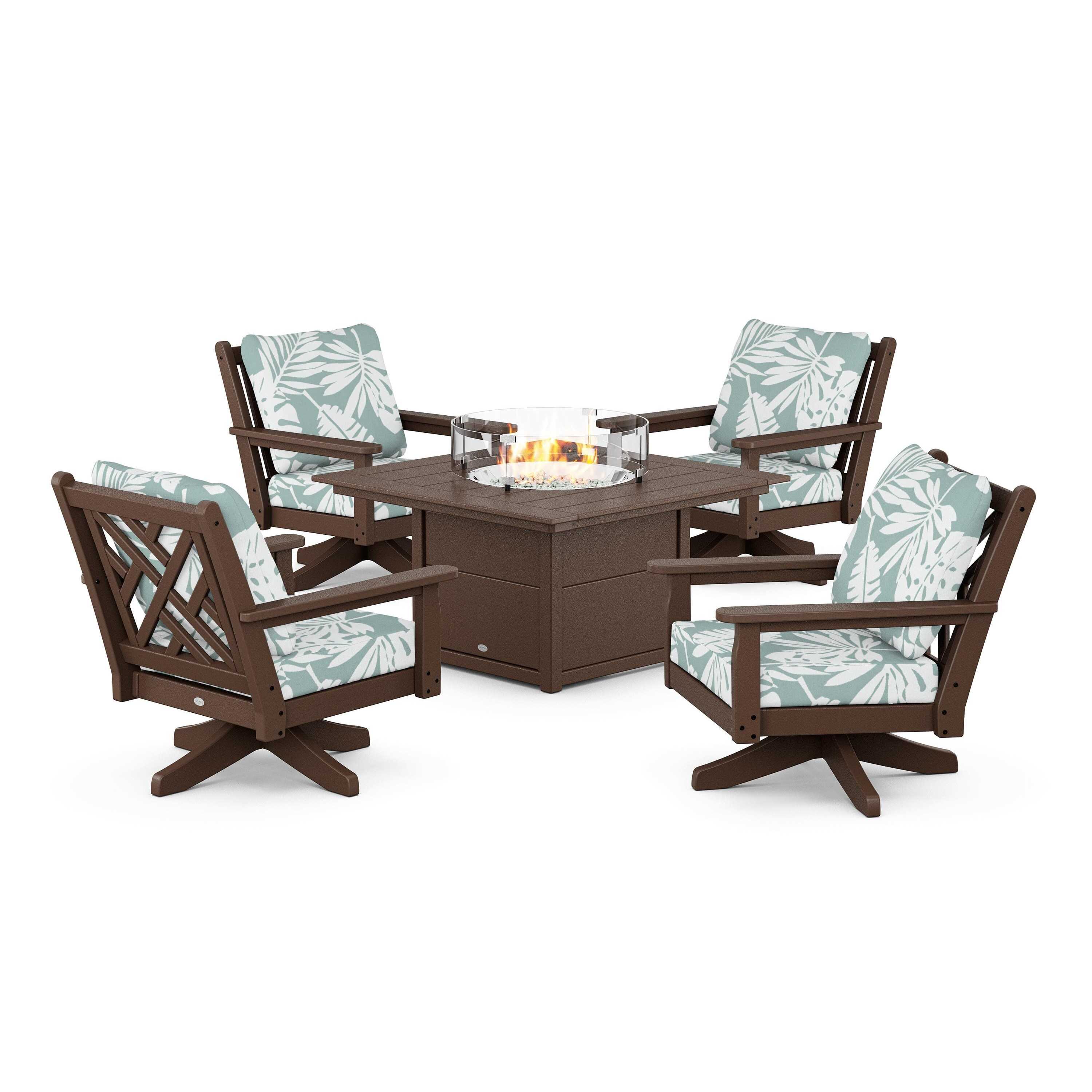 Chippendale 5-Piece Deep Seating Swivel Conversation Set with Fire Pit Table