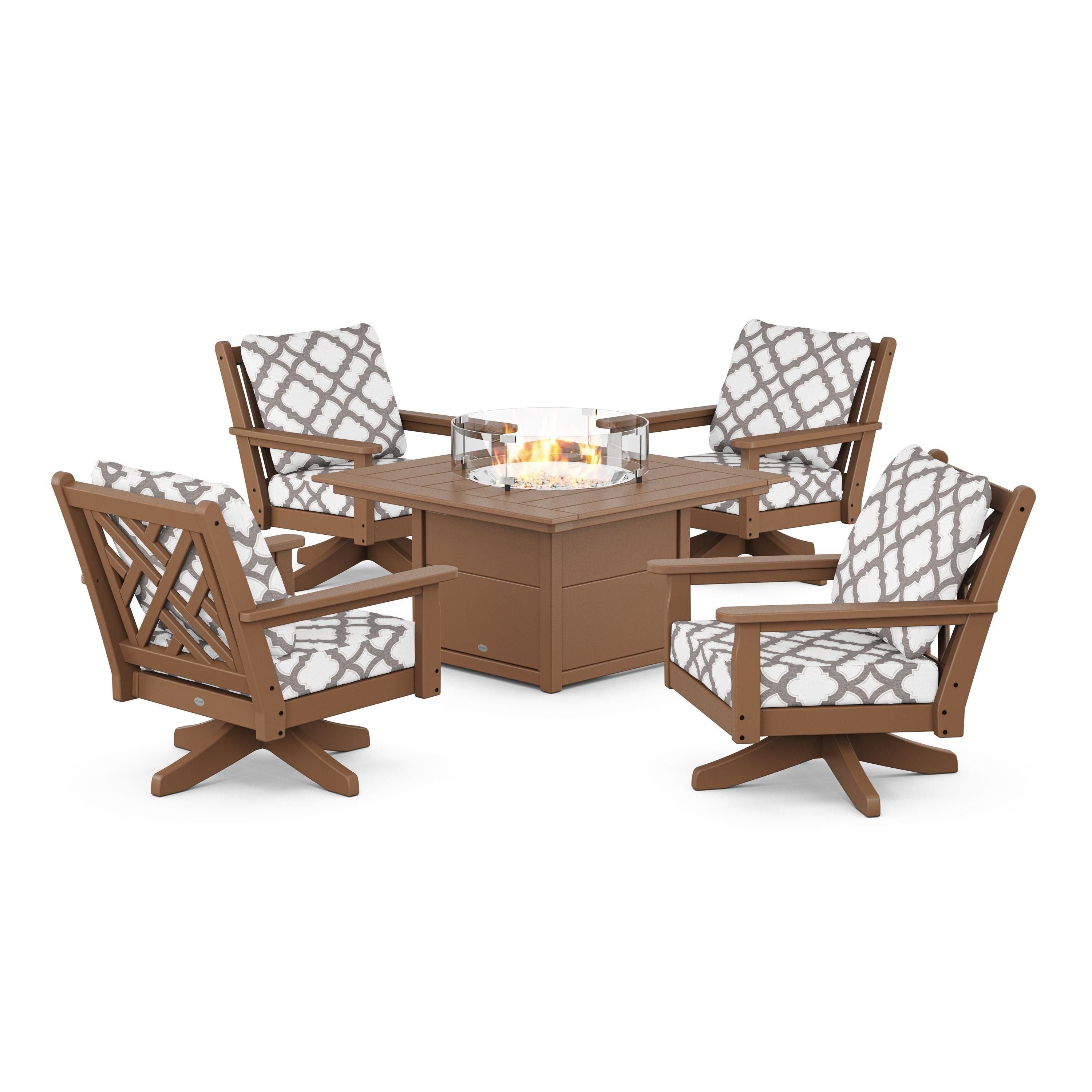 Chippendale 5-Piece Deep Seating Swivel Conversation Set with Fire Pit Table