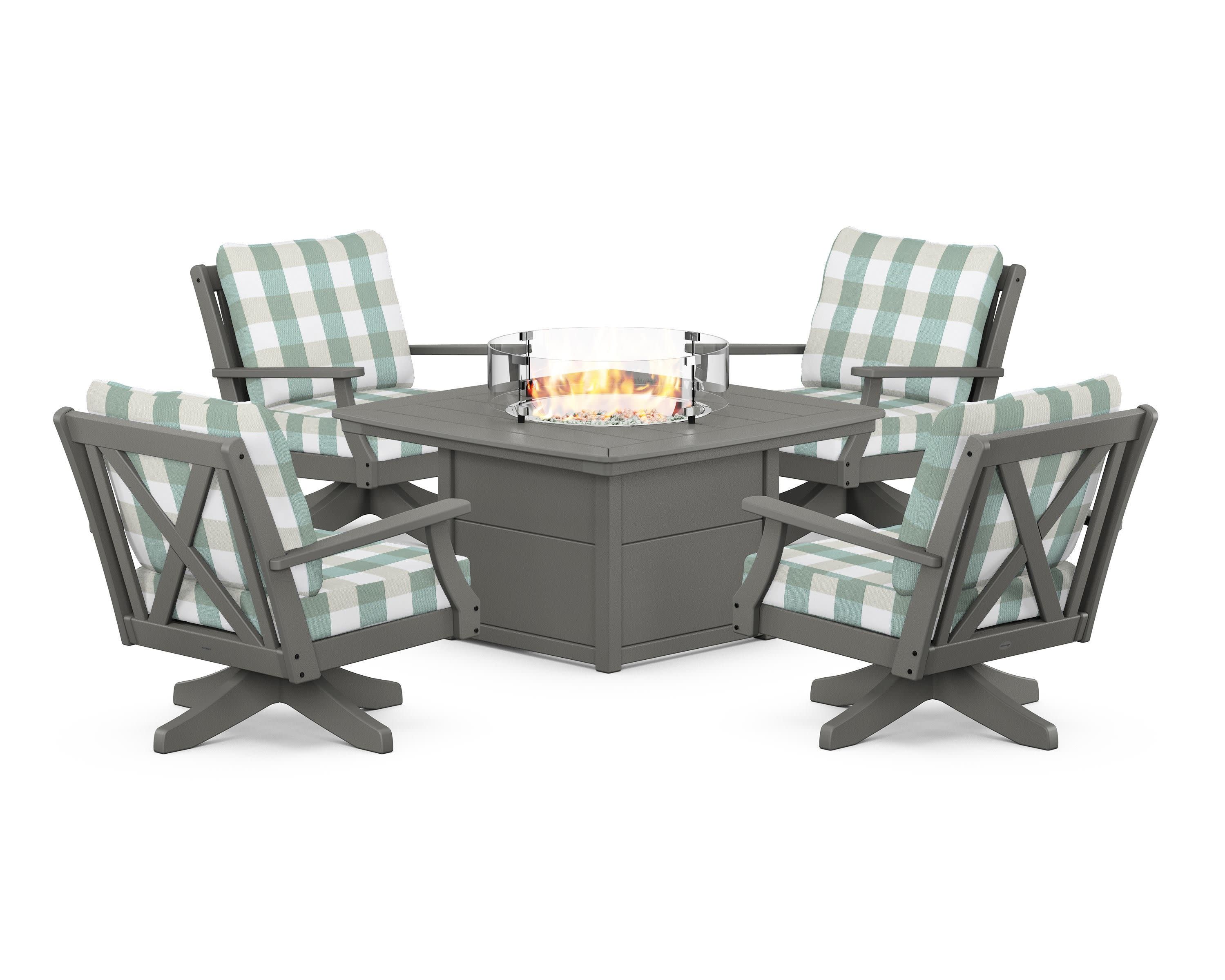 Braxton 5-Piece Deep Seating Swivel Conversation Set with Fire Pit Table
