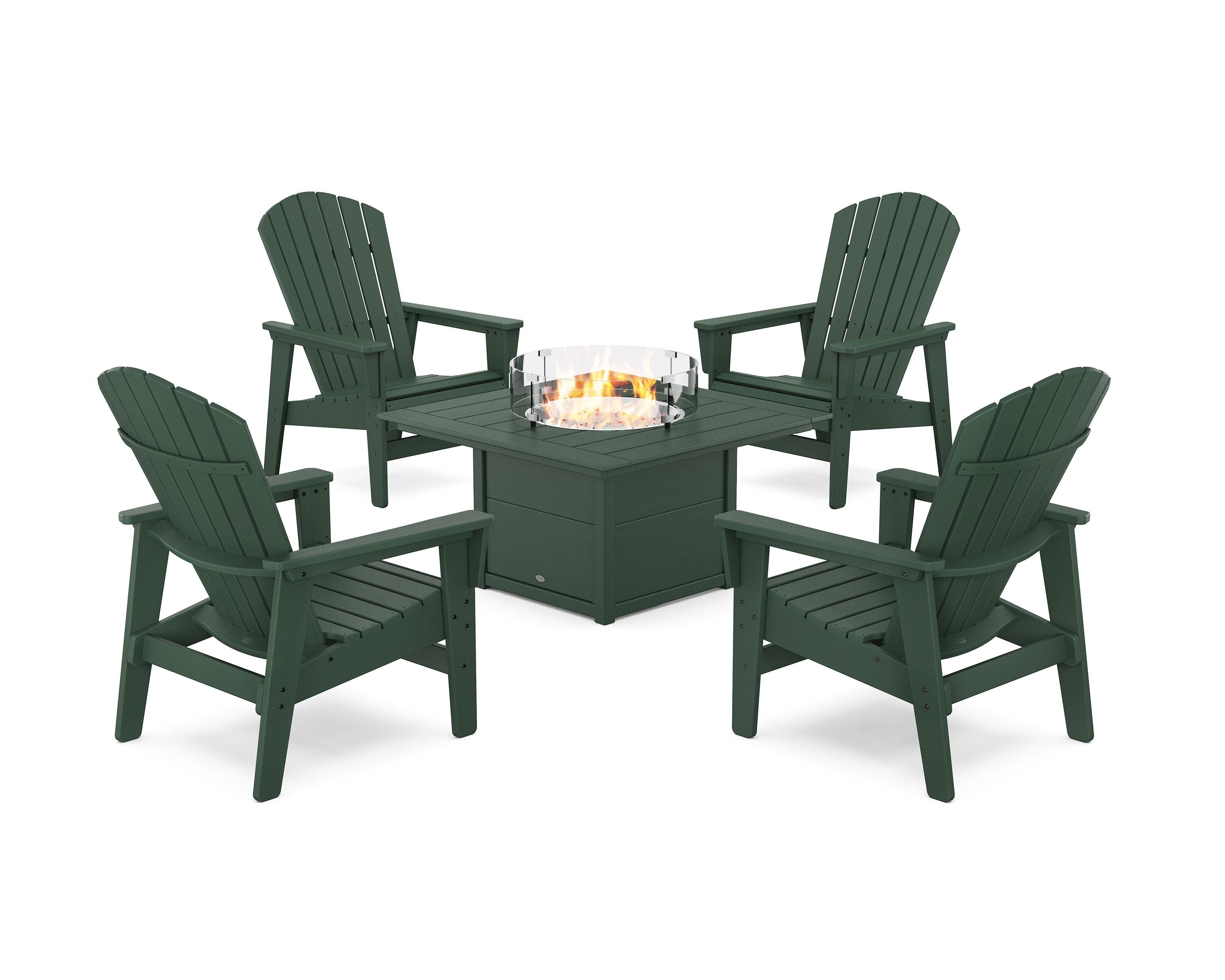 5-Piece Nautical Grand Upright Adirondack Conversation Set with Fire Pit Table