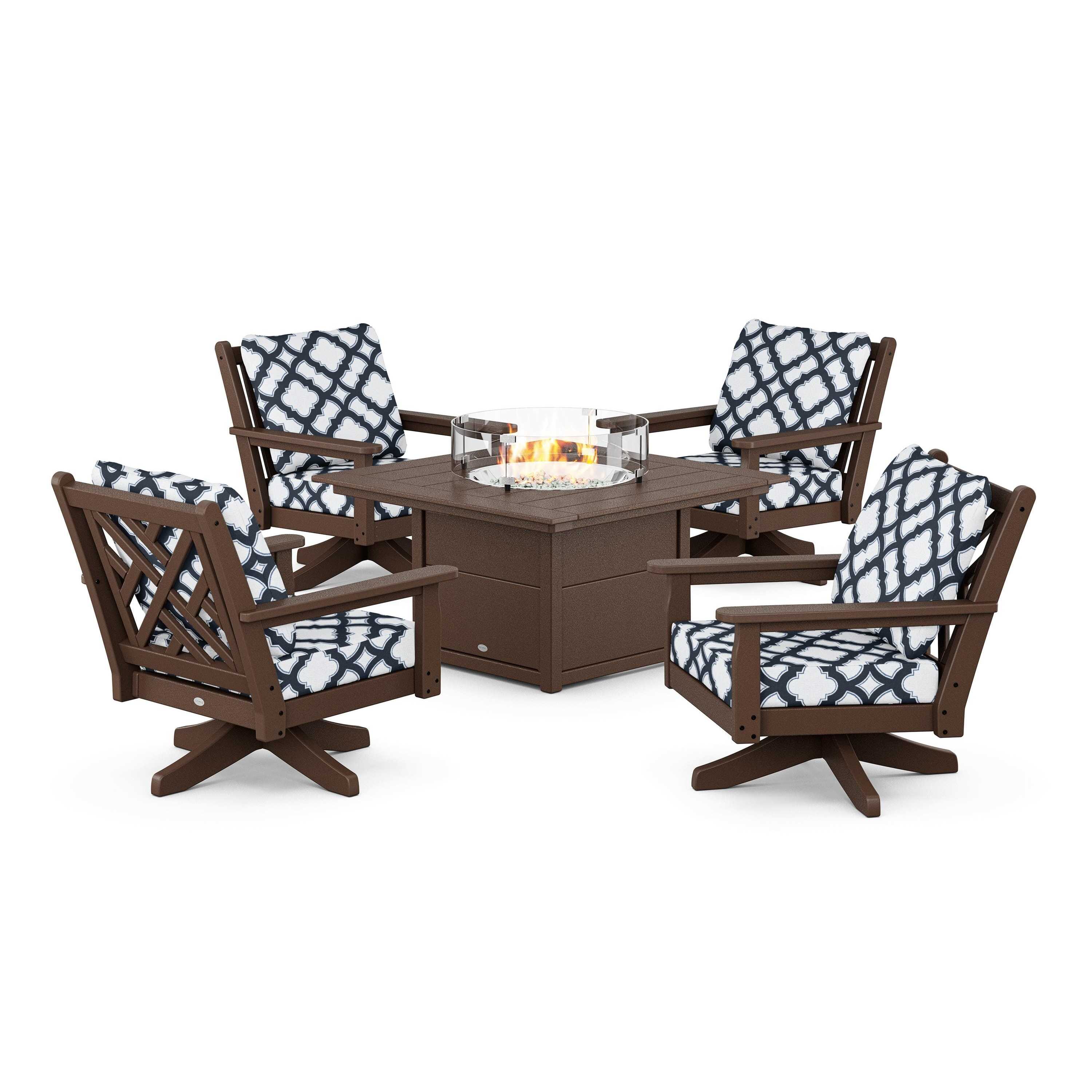 Chippendale 5-Piece Deep Seating Swivel Conversation Set with Fire Pit Table