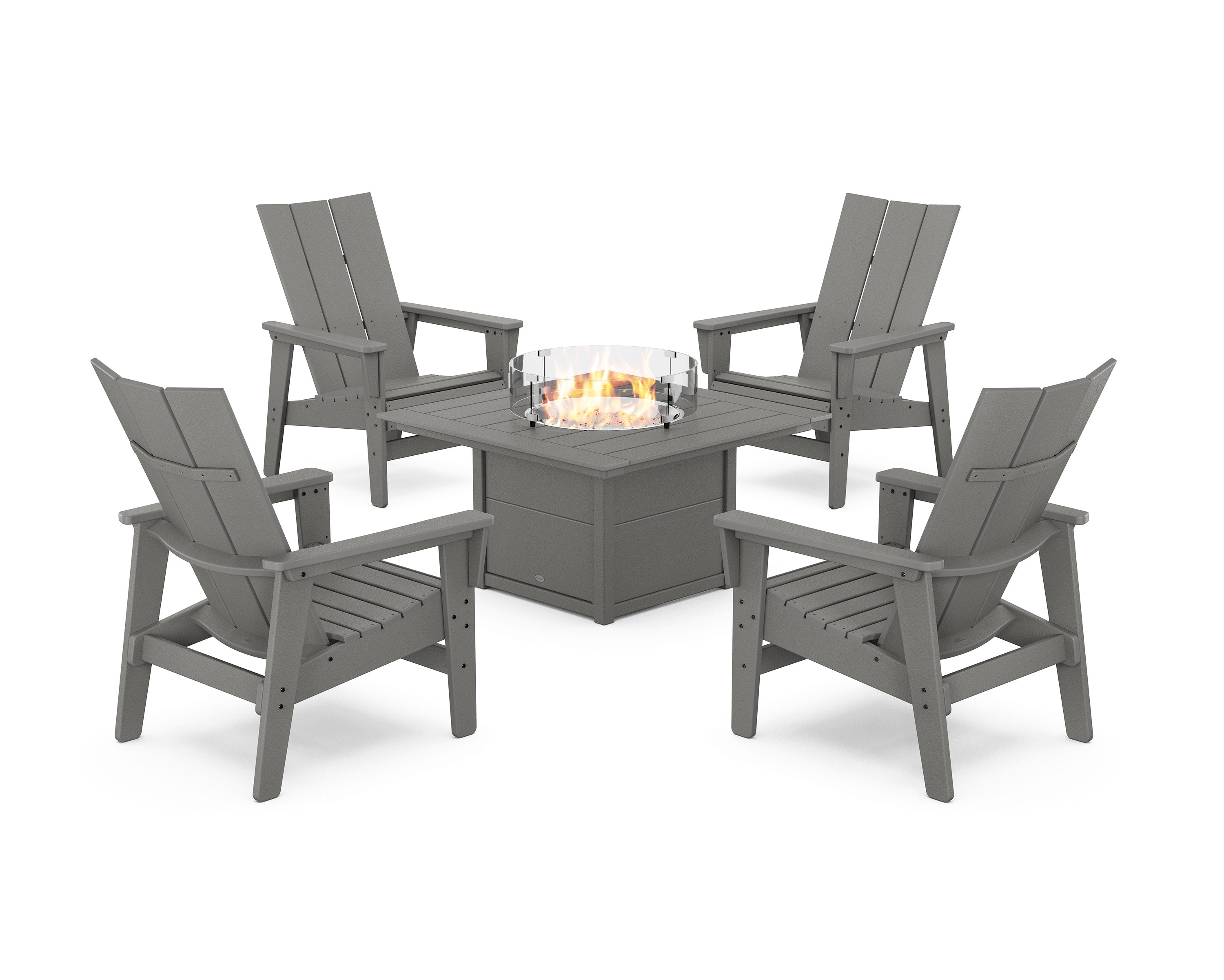 5-Piece Modern Grand Upright Adirondack Conversation Set with Fire Pit Table