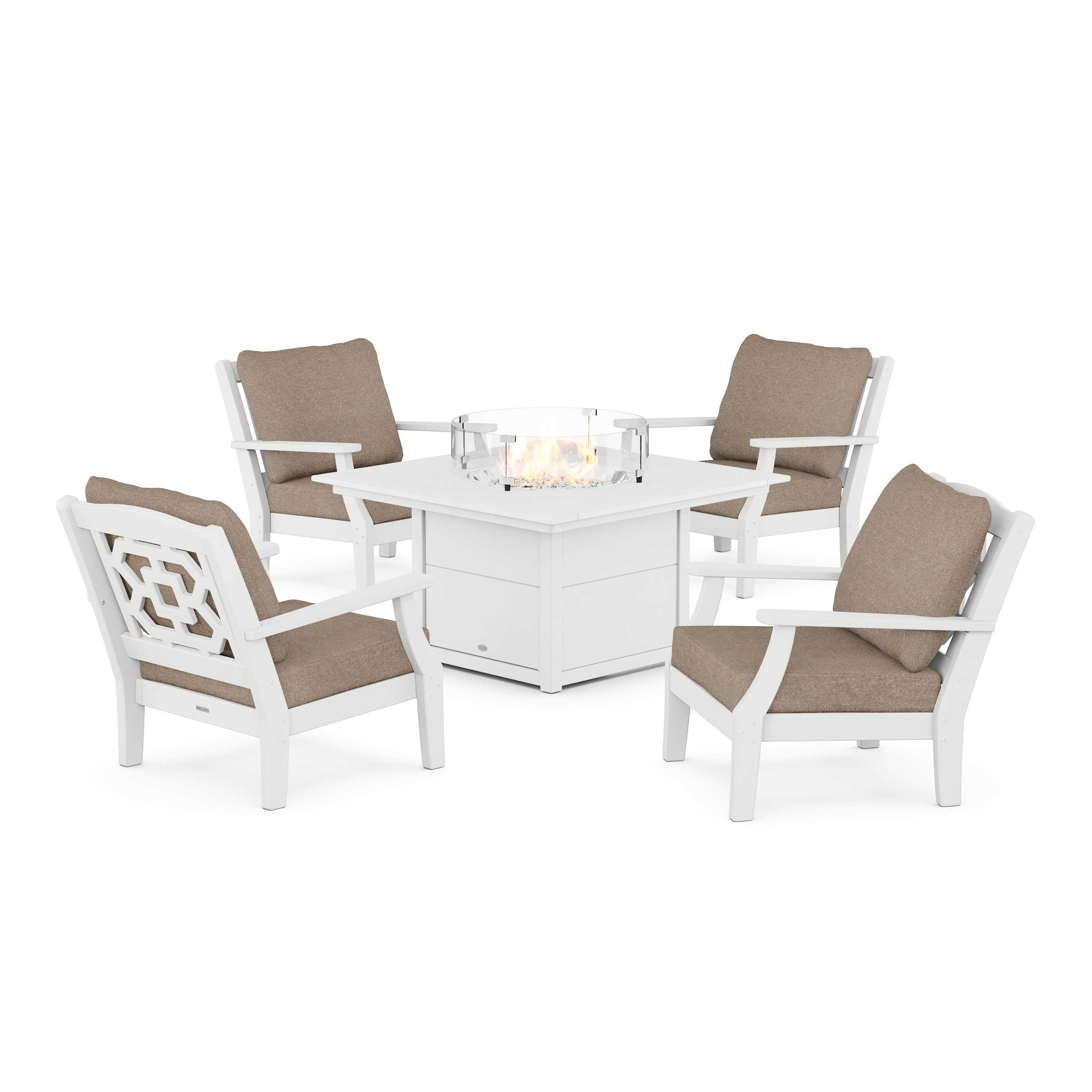 Chinoiserie 5-Piece Deep Seating Set with Fire Pit Table
