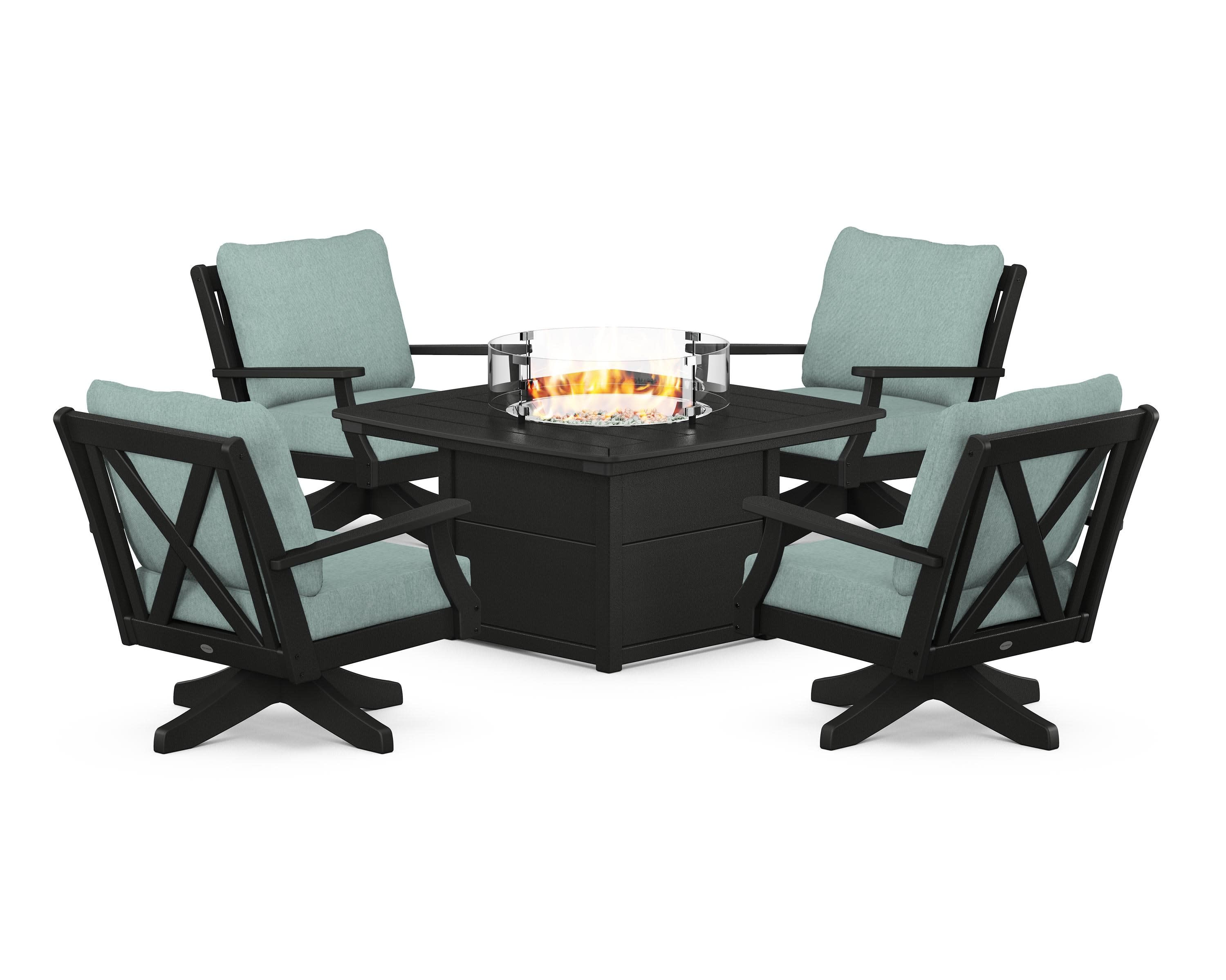 Braxton 5-Piece Deep Seating Swivel Conversation Set with Fire Pit Table