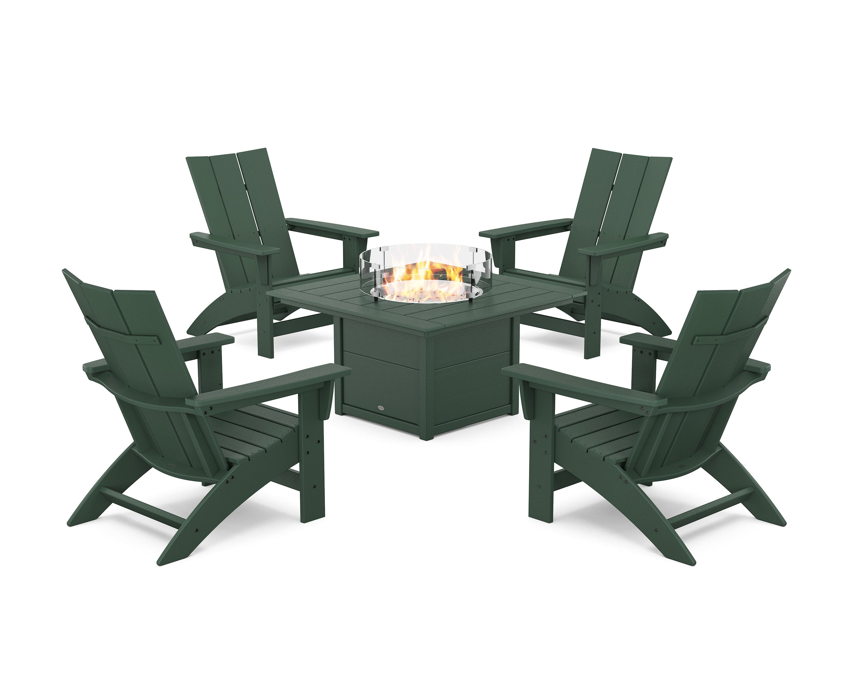 5-Piece Modern Grand Adirondack Conversation Set with Fire Pit Table