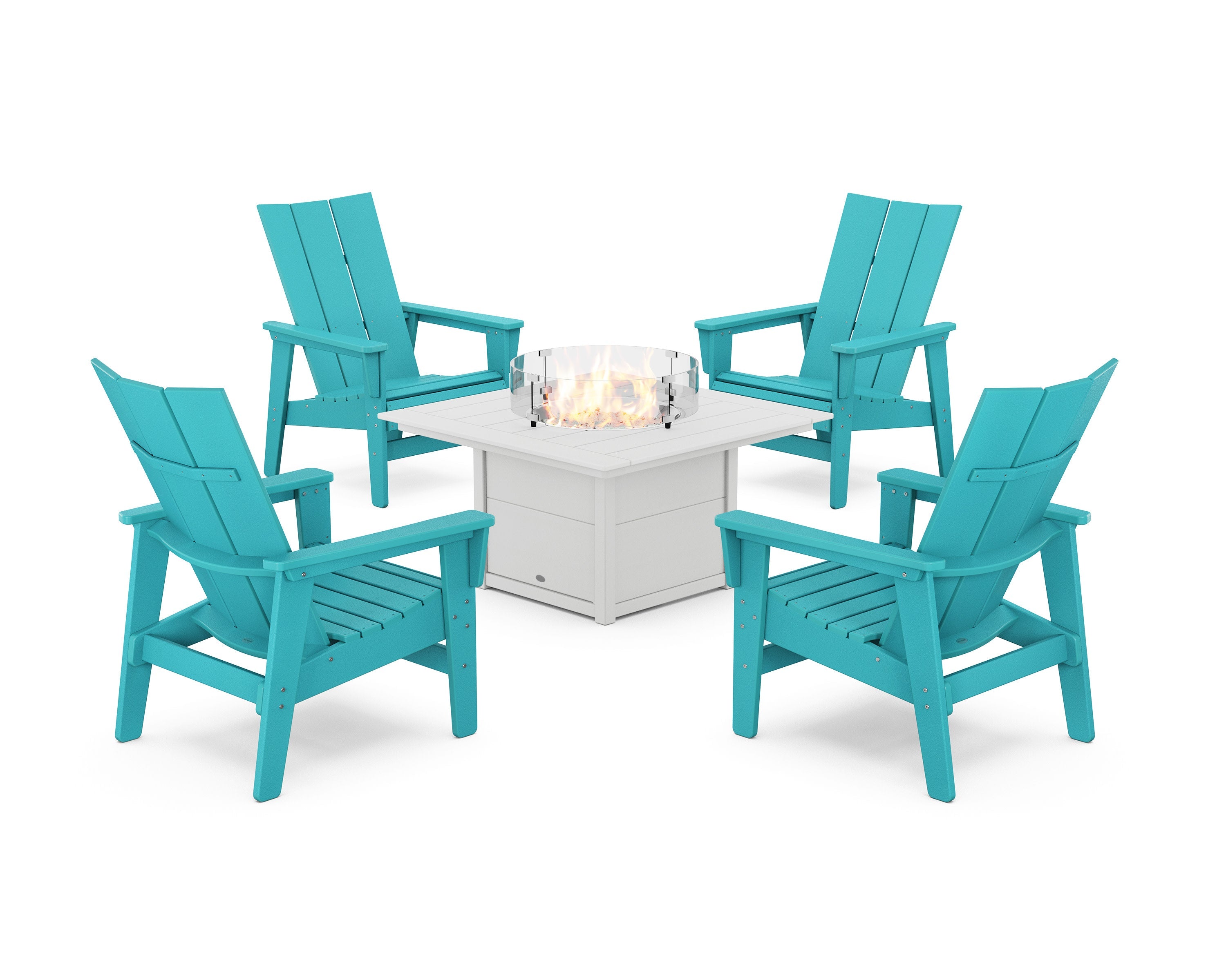 5-Piece Modern Grand Upright Adirondack Conversation Set with Fire Pit Table